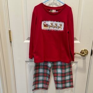 Smocked Banana Split Santa and Sleigh Plaid Pant Set size 6
